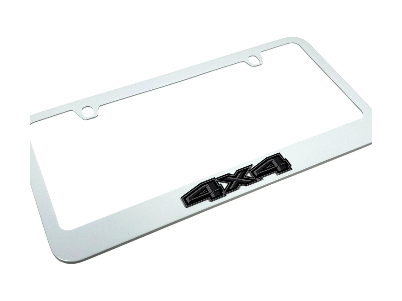 Ford 4X4 White License Plate Frame - Dark Logo (angled zoom)