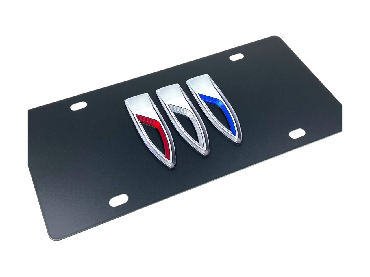 Buick Carbon Stainless Steel License Plate - Logo Only (angled zoom)