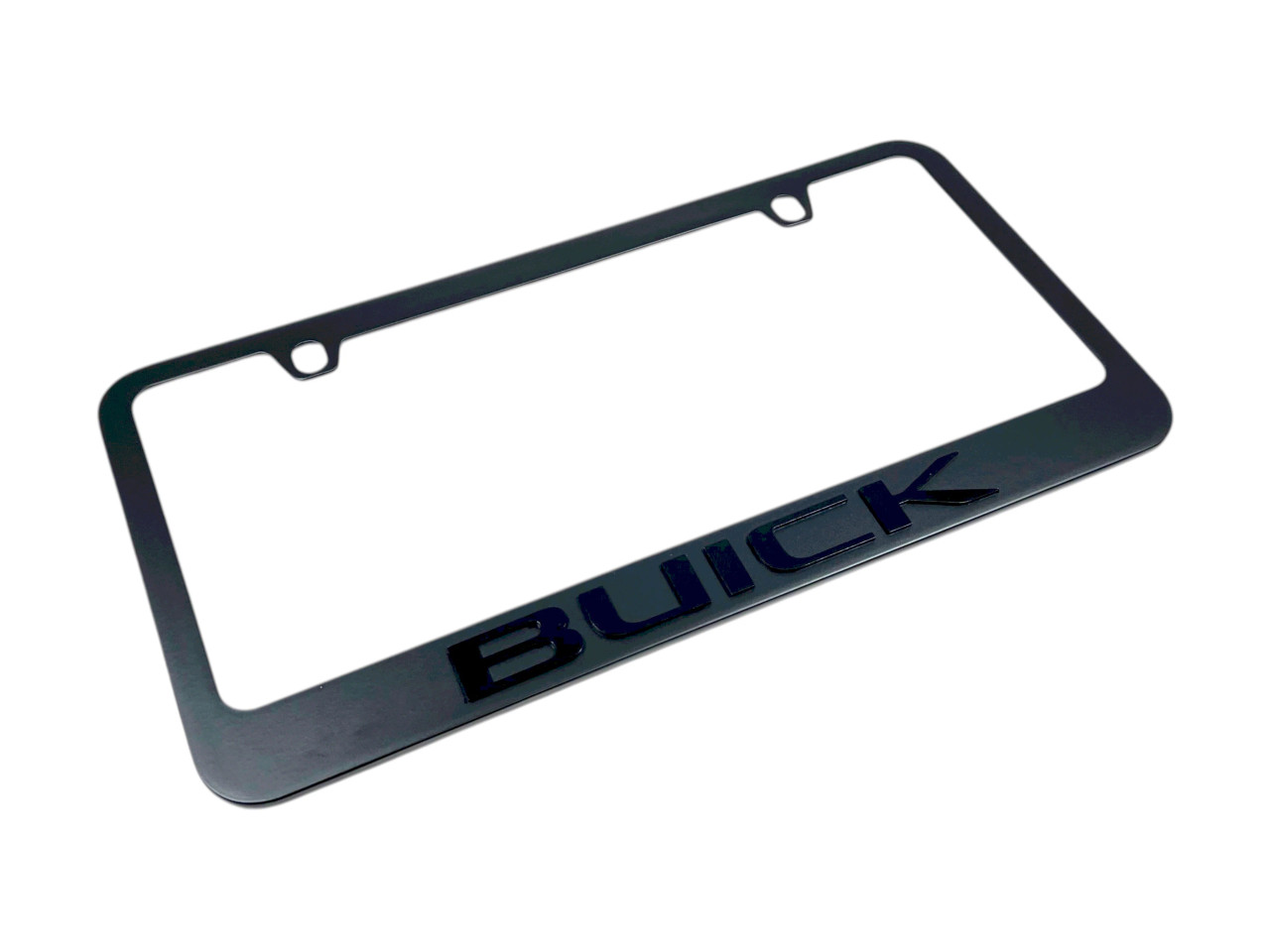 Buick Black License Plate Frame - Black Script (angled)