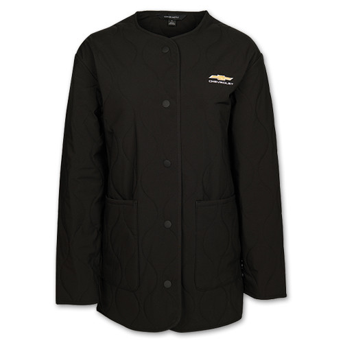 Women's Chevrolet Gold Bowtie M+M Quilted Black Jacket