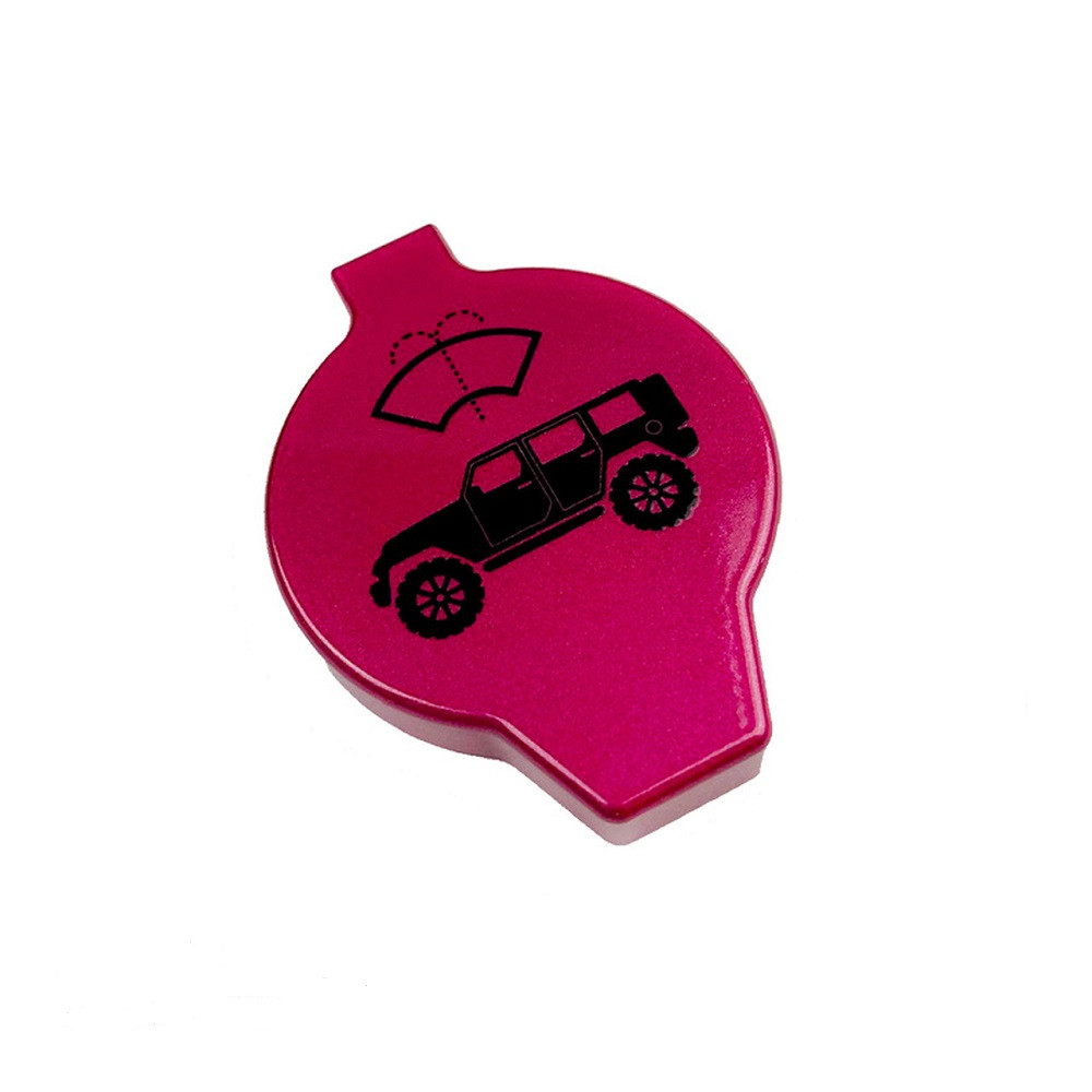 2018-Up Jeep Wrangler JL Washer Fluid Cap Cover (Pink Base w/ Black Wrangler 4-Door Logo)