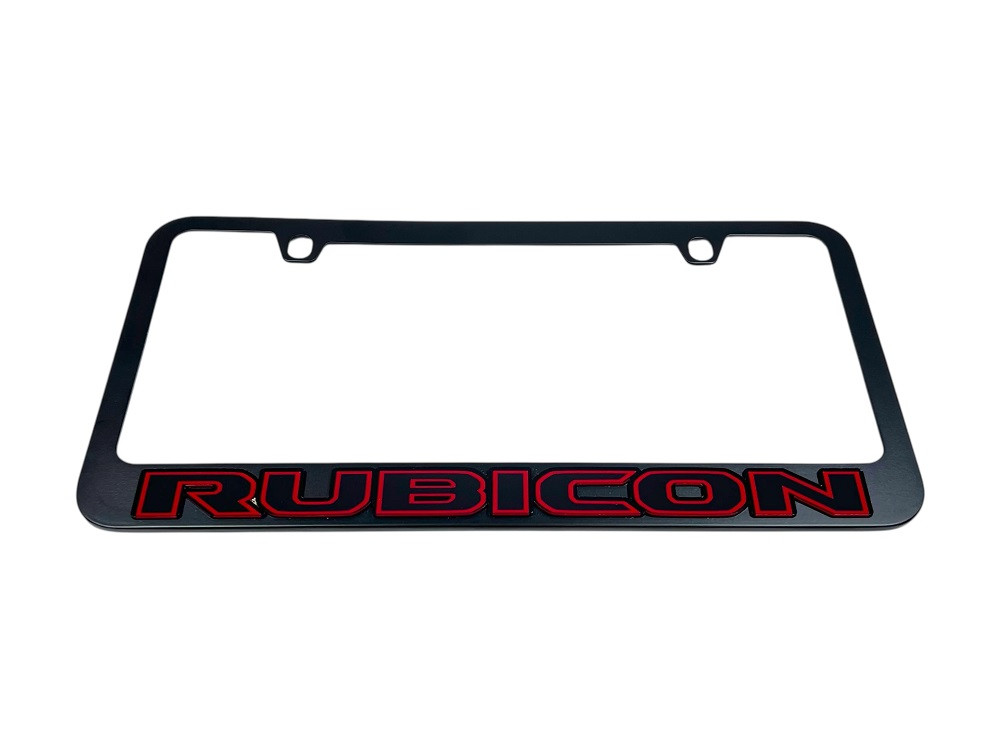 Jeep Rubicon Black License Plate Frame - Black/Red Logo