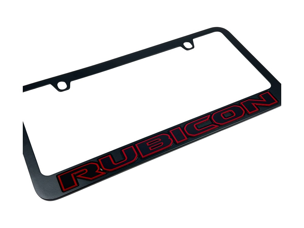 Jeep Rubicon Black License Plate Frame - Black/Red Logo - zoom