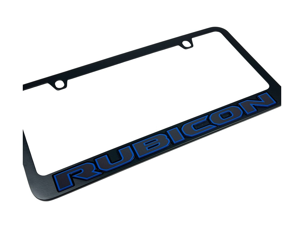Jeep Rubicon Black License Plate Frame - Black/Blue Logo - zoom