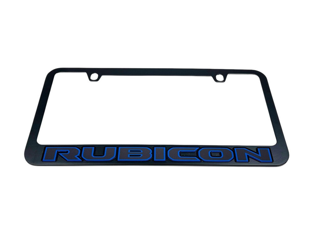 Jeep Rubicon Black License Plate Frame - Black/Blue Logo
