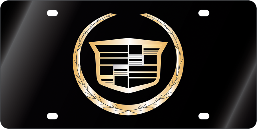 Cadillac Gold Crest/Wreath Black Acrylic License Plate