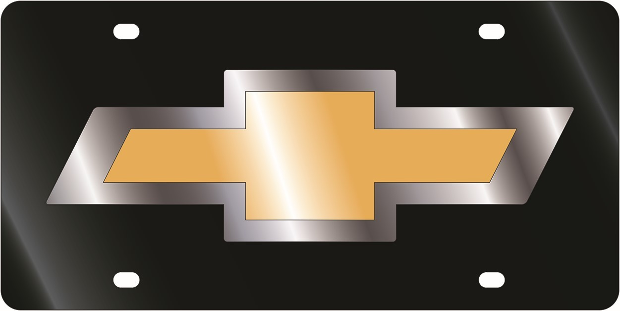 Chevrolet Gold Bowtie Outline Black Acrylic License Plate