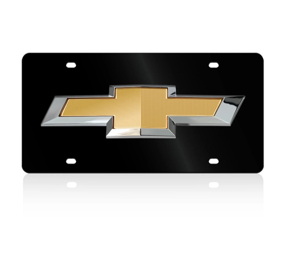 Chevrolet Gold Bowtie Black Acrylic License Plate