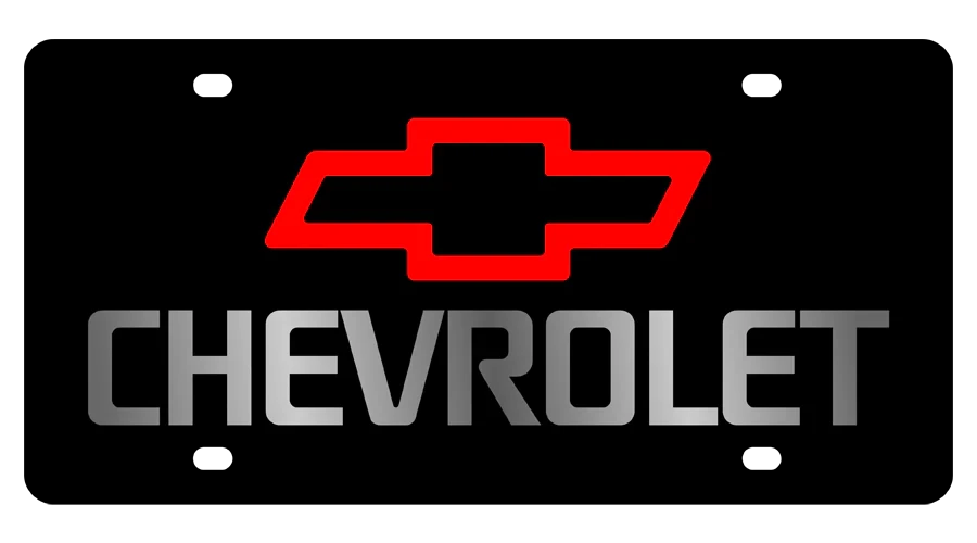 Chevrolet Red Bowtie/Mirror Lettering Black Acrylic License Plate