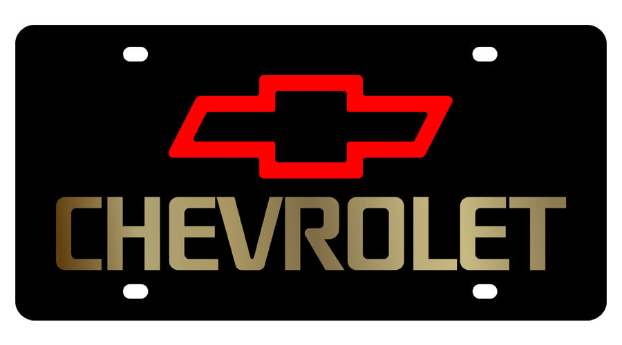 Chevrolet Red Bowtie/Gold Lettering Black Acrylic License Plate