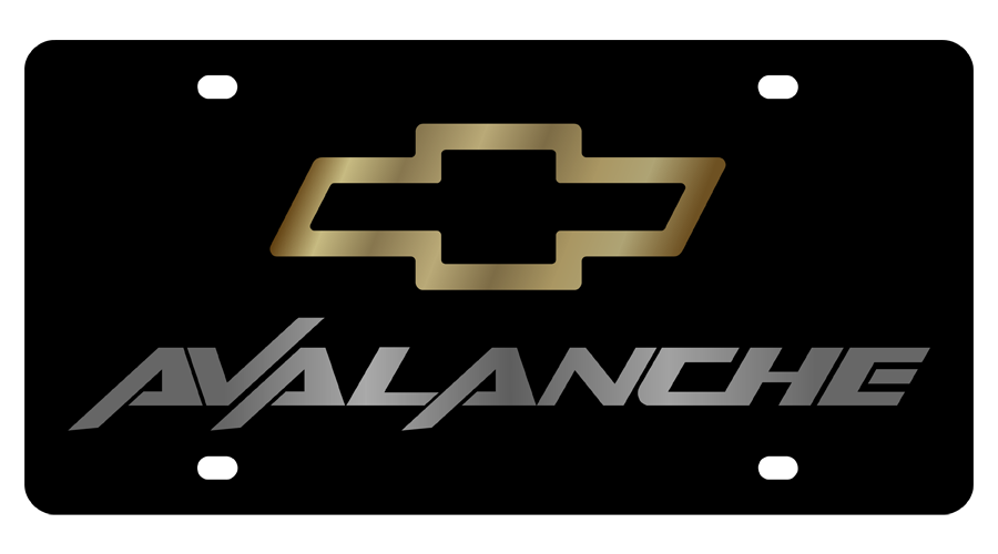 Chevrolet Avalanche Gold Bowtie Black Acrylic License Plate