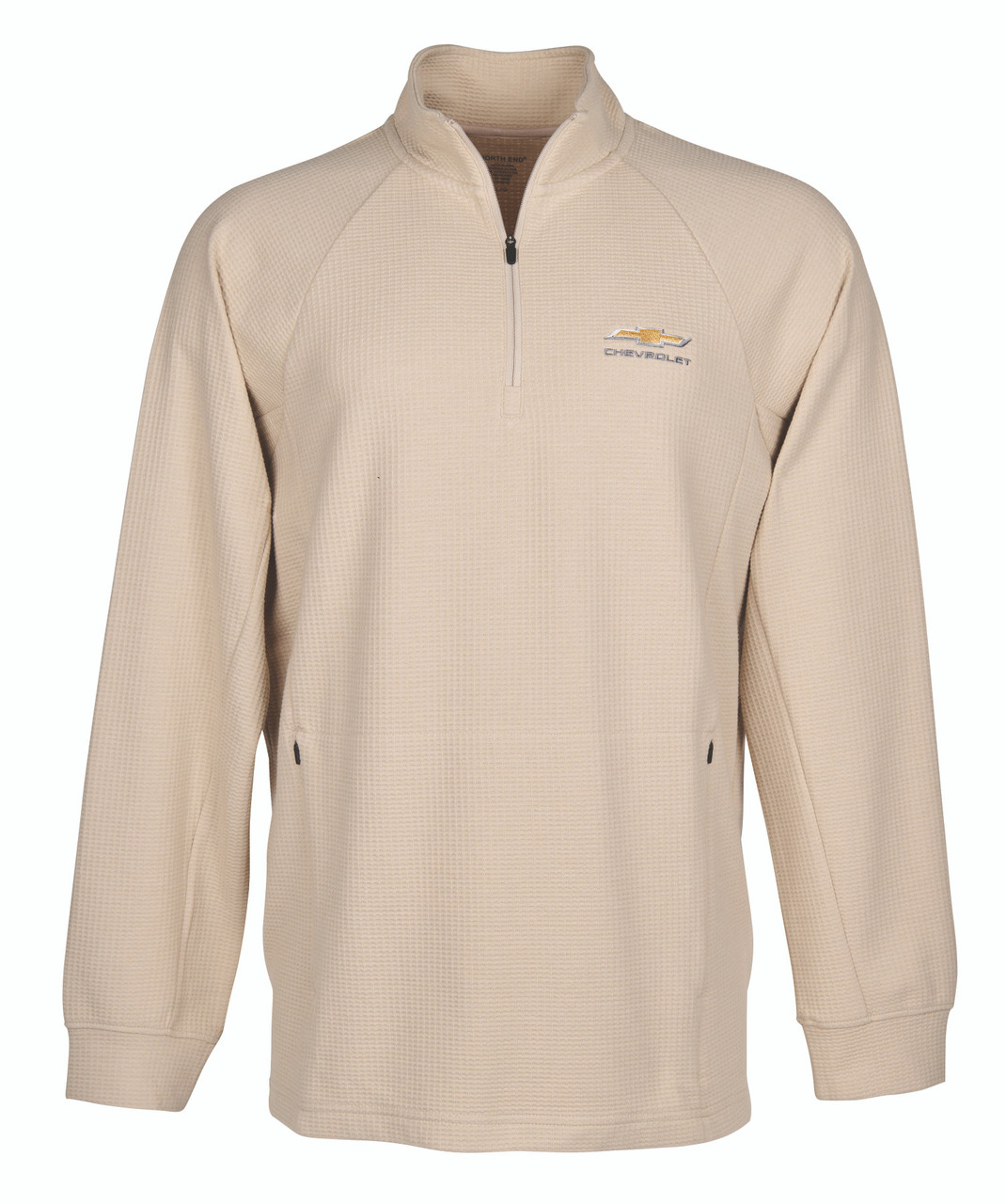 Chevrolet Gold Bowtie 1/4 Zip Waffle Pullover Jacket - (Oatmeal / Tan)