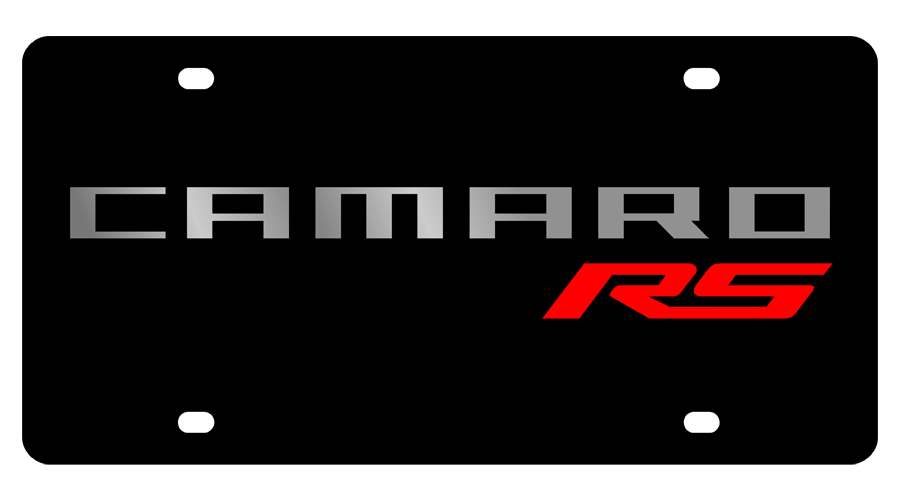 Camaro RS Black Acrylic License Plate - Red RS