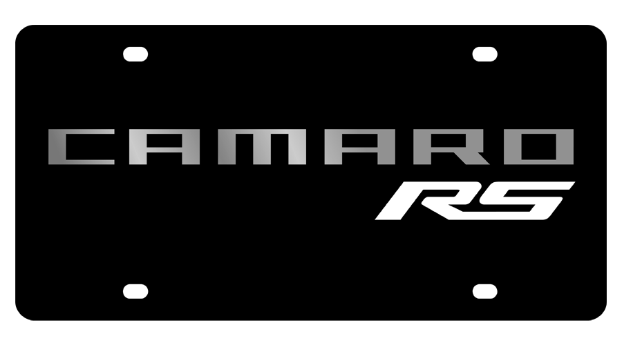 Camaro RS Black Acrylic License Plate - White RS