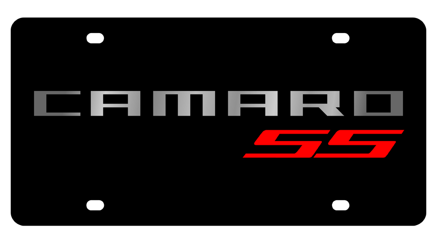 Camaro SS Black Acrylic License Plate - Red SS