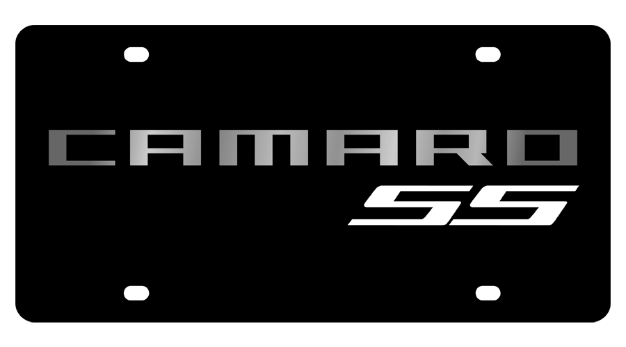 Camaro SS Black Acrylic License Plate - White SS