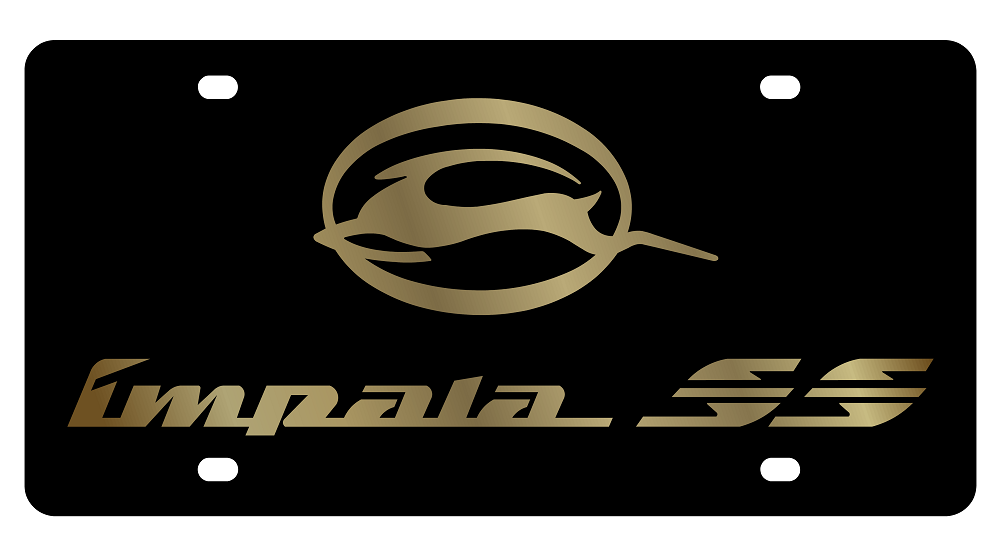 Chevrolet Impala SS Black Acrylic License Plate - Gold 