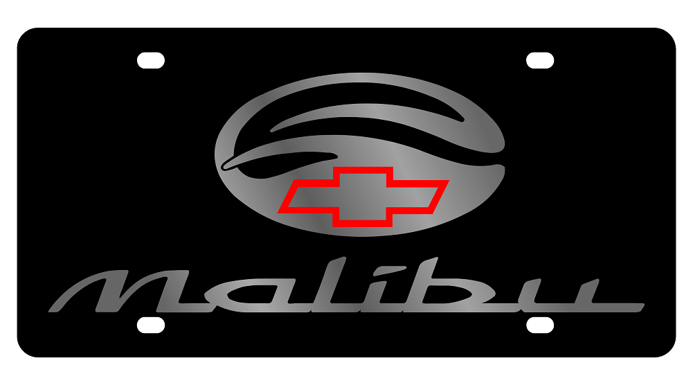 Chevrolet Malibu Black Acrylic License Plate - Mirror Script
