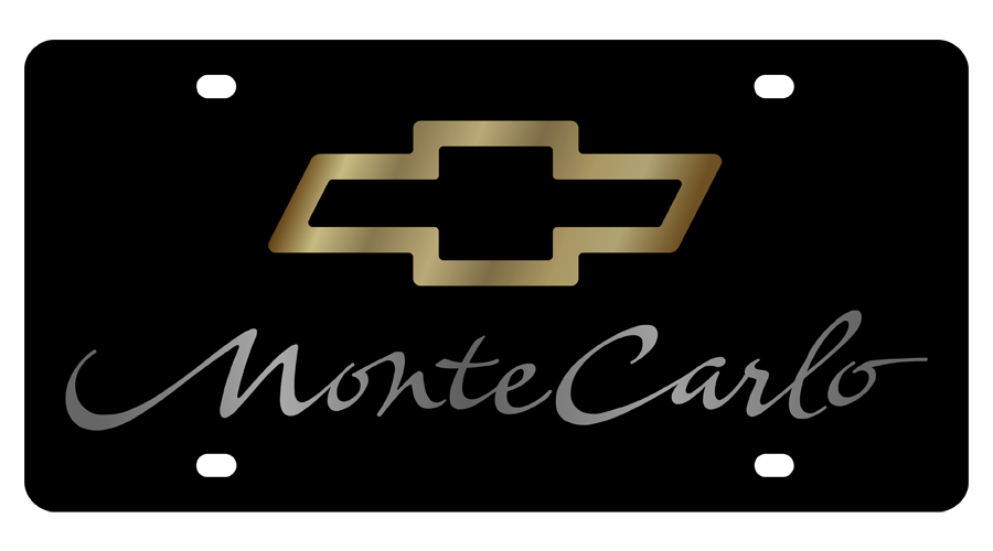 Monte Carlo Gold Bowtie/Mirror Lettering Black Acrylic License Plate