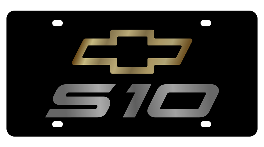 Chevrolet S10 Gold Bowtie/Mirror Lettering Black Acrylic License Plate