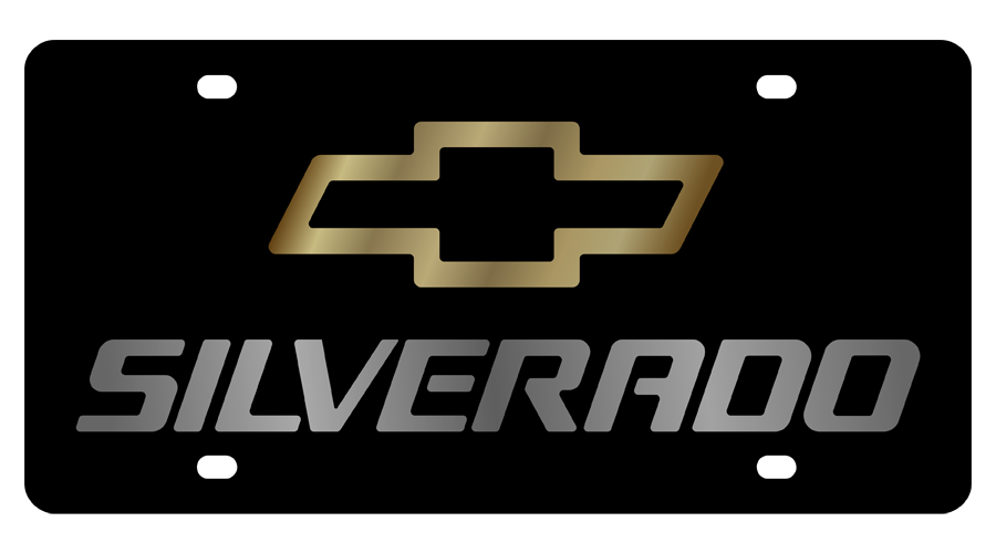 Chevrolet Silverado Gold Bowtie Outline Black Acrylic License Plate