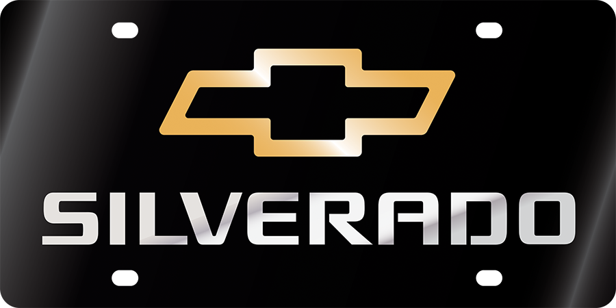 Chevrolet Silverado Gold Bowtie Outline Black Acrylic License Plate