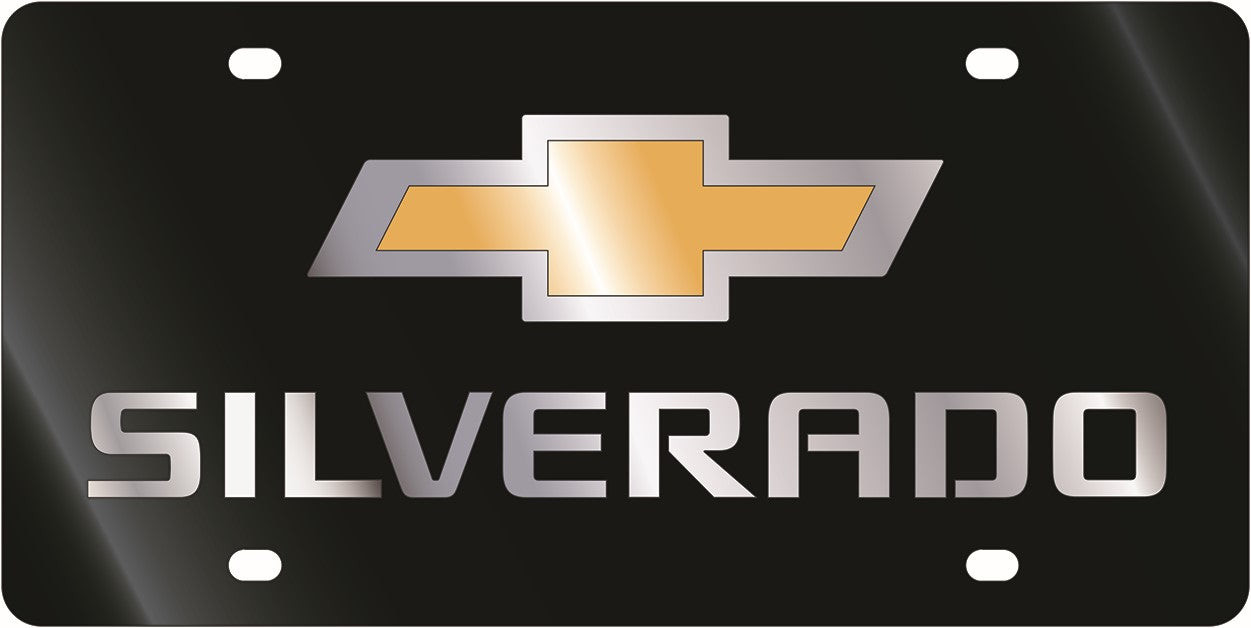 Chevrolet Silverado Gold Bowtie Black Acrylic License Plate