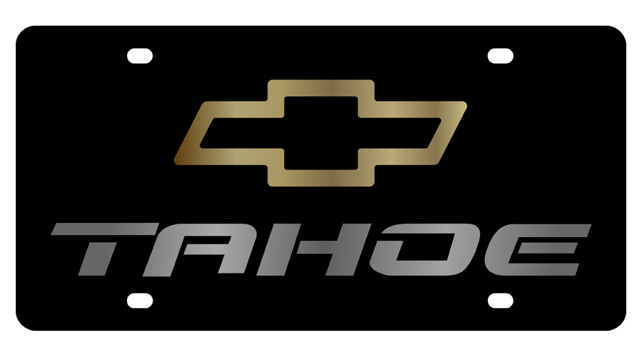 Chevrolet Tahoe Gold Bowtie Outline Black Acrylic License Plate
