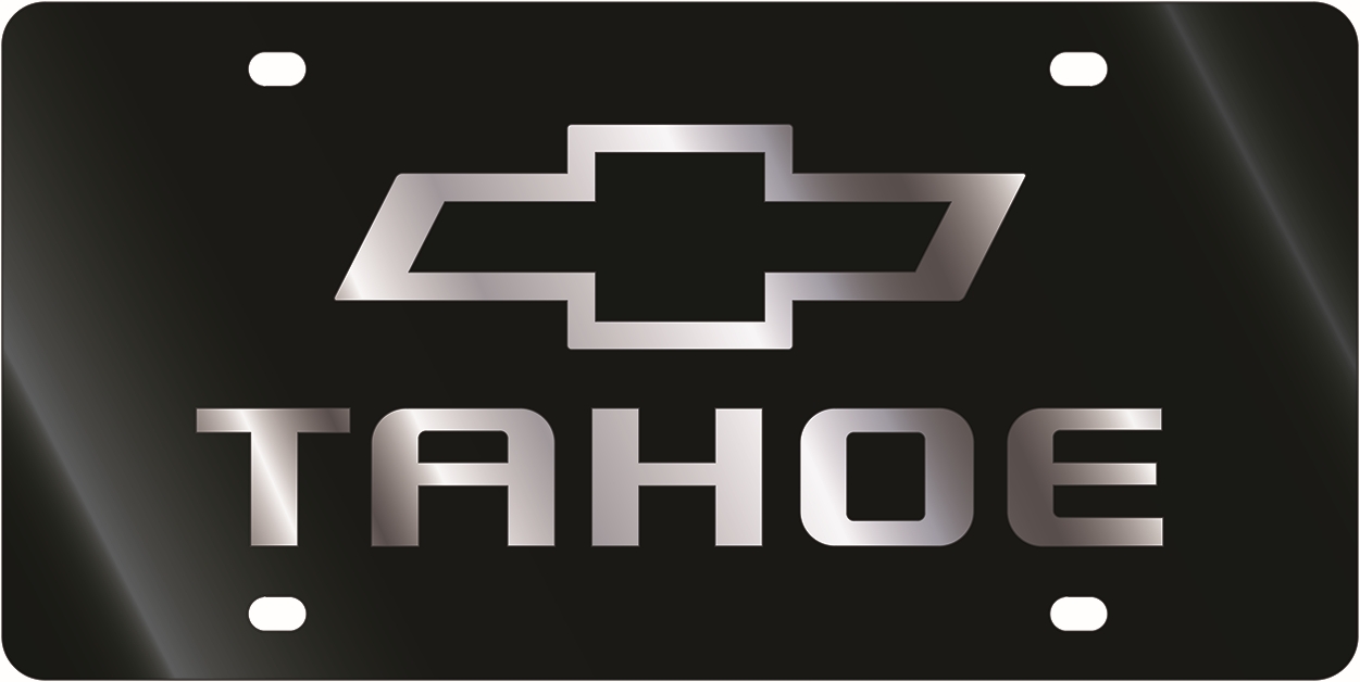 Chevrolet Tahoe Silver Bowtie Outline Black Acrylic License Plate