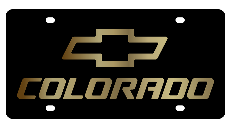 Chevrolet Colorado Gold Bowtie Outline Black Acrylic License Plate