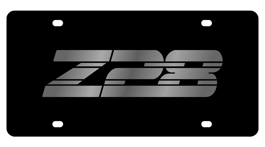 Chevrolet Camaro Z28 Black Acrylic License Plate - Mirror Logo