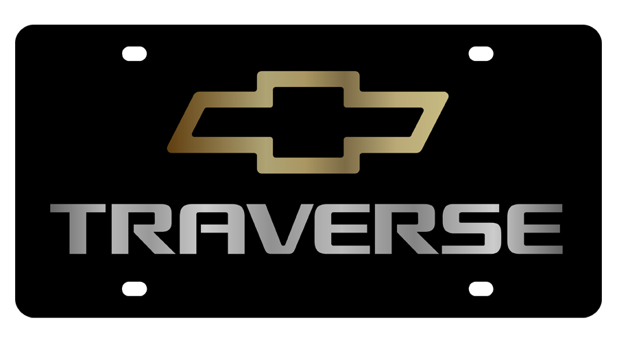Chevrolet Traverse Gold Bowtie Outline Black Acrylic License Plate