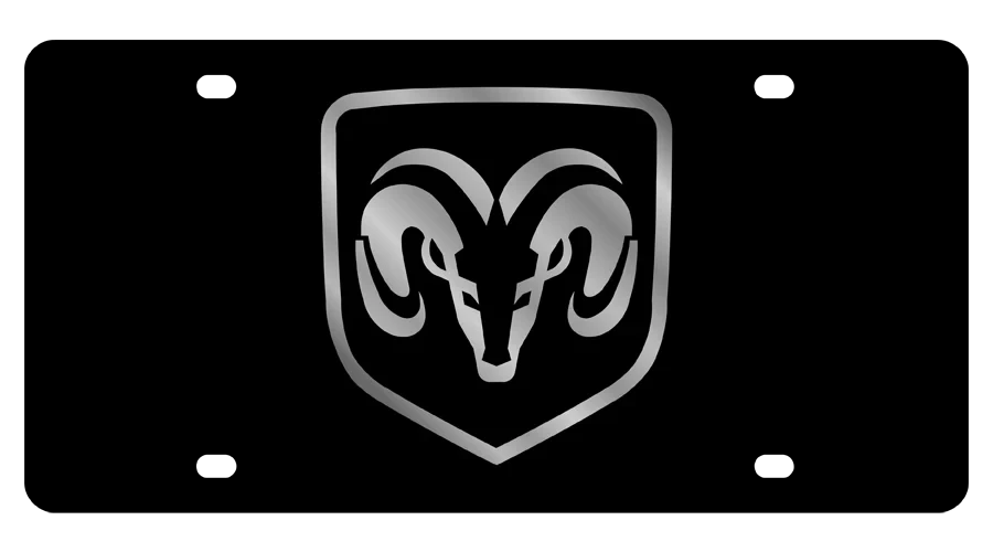 Dodge Ram Head Boxed Black Acrylic License Plate