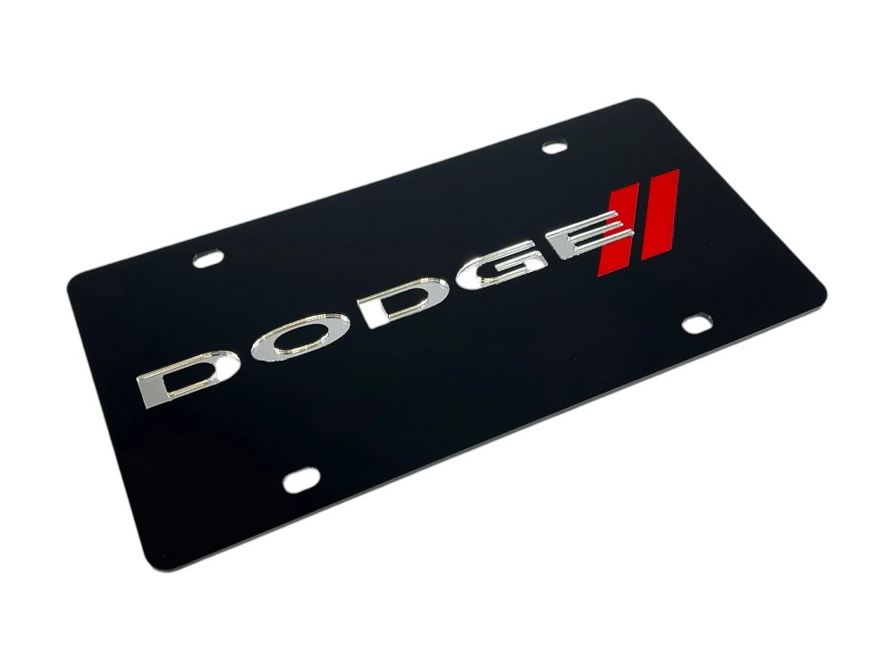 Dodge Stripe Black Acrylic License Plate - angled