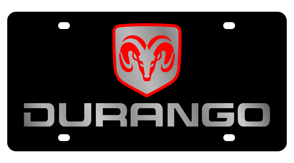 Dodge Durango Ram Head Boxed Black Acrylic License Plate - Mirror Word