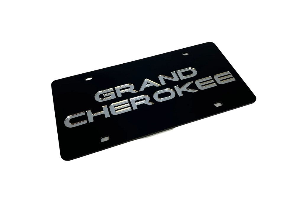 Jeep Grand Cherokee Black Acrylic License Plate - angled