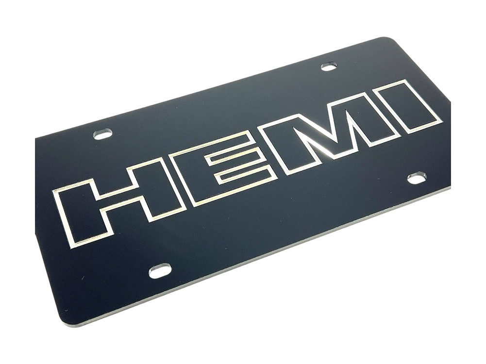 Hemi Black Acrylic License Plate - angled zoom