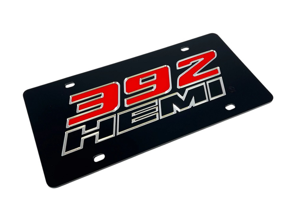 Hemi 392 Black Acrylic License Plate - angled