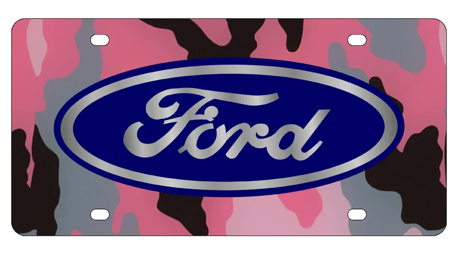 Ford Blue Oval Pink Camo Acrylic License Plate