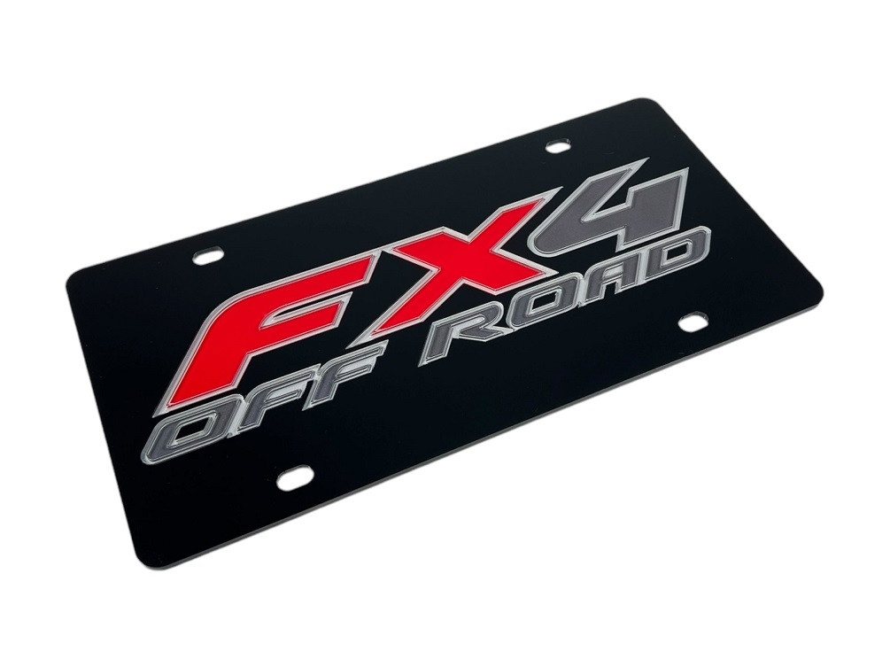 Ford FX4 Off Road Black Acrylic License Plate - angled