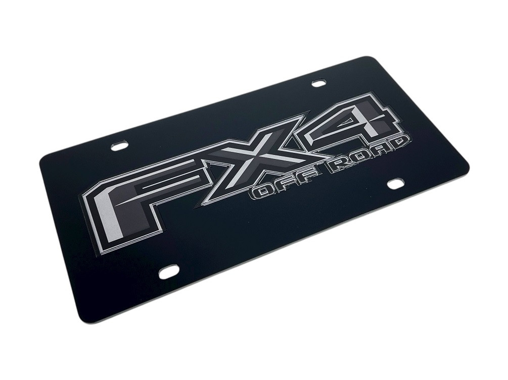 Ford FX4 Off Road Black Acrylic License Plate - angled