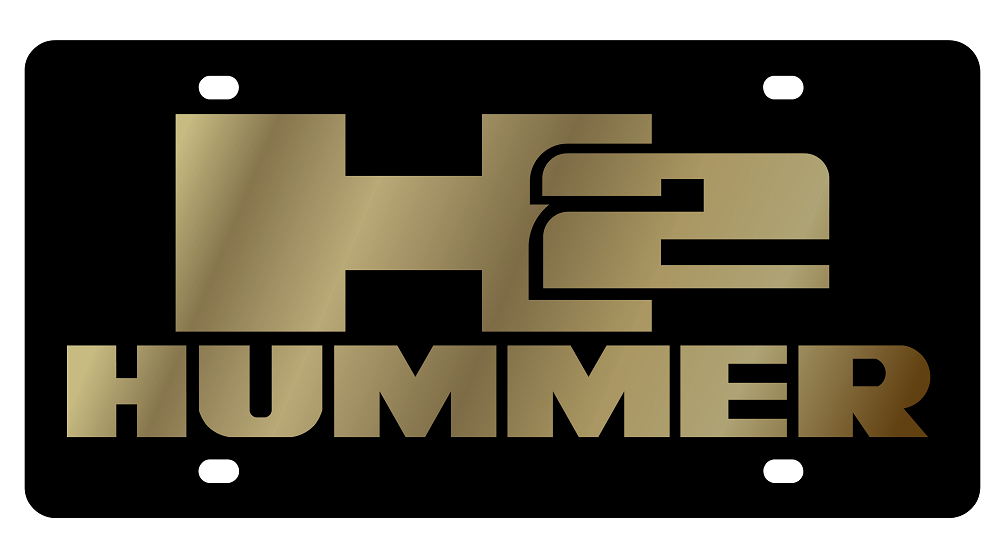 Hummer H2 Black Acrylic License Plate - Gold Logo/Lettering