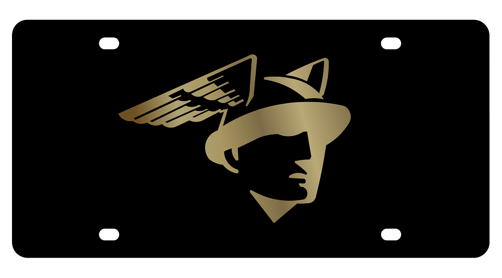Mercury Retro Logo Black Acrylic License Plate - Gold
