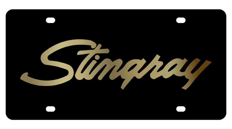 C3 Corvette Stingray Black Acrylic License Plate - Gold Script