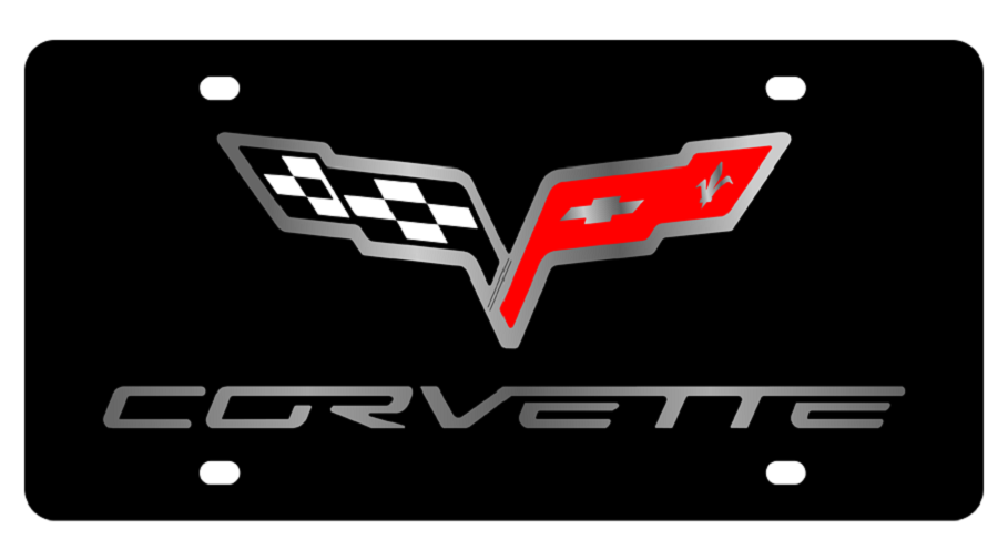 C6 Corvette Black Acrylic License Plate - Logo/Script