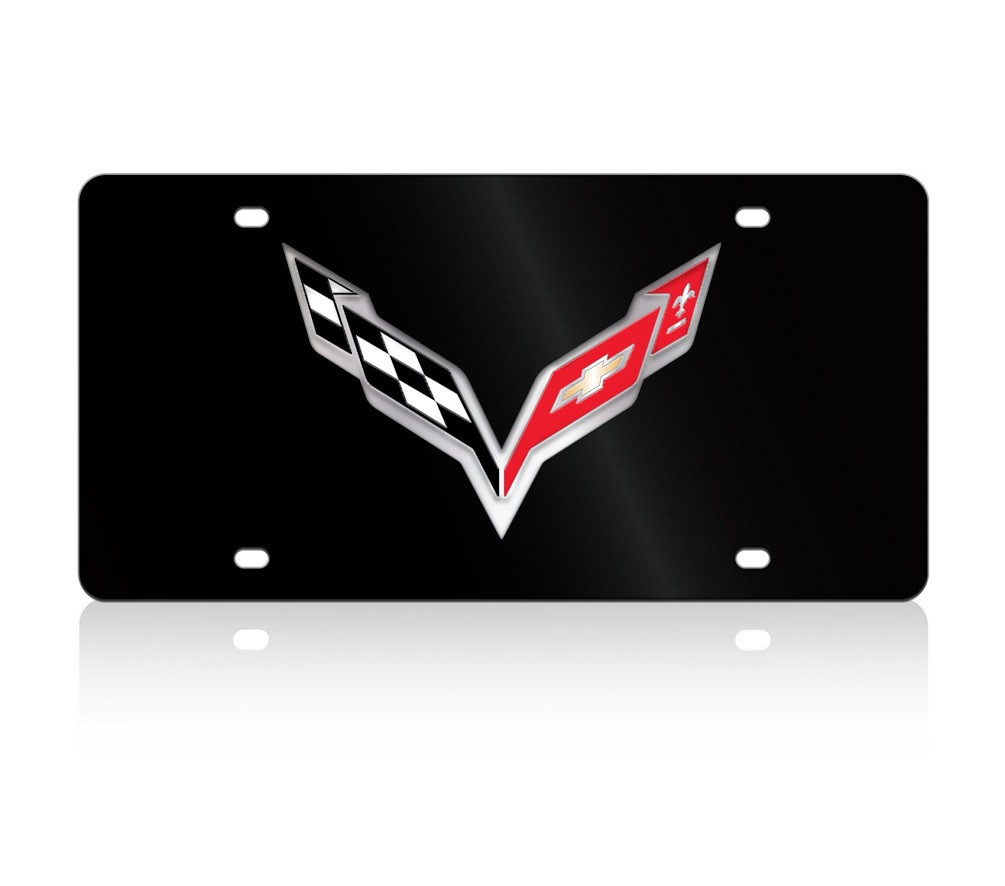 C7 Corvette Black Acrylic License Plate - Logo Only
