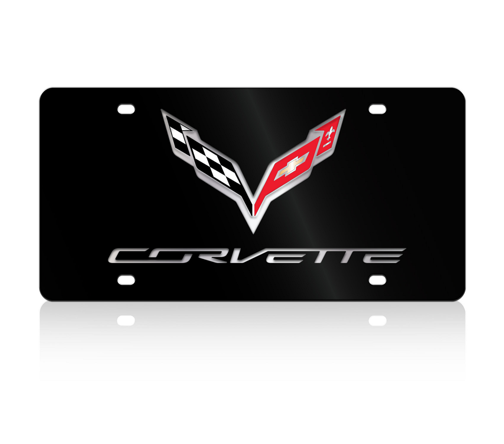 C7 Corvette Black Acrylic License Plate - Logo/Script