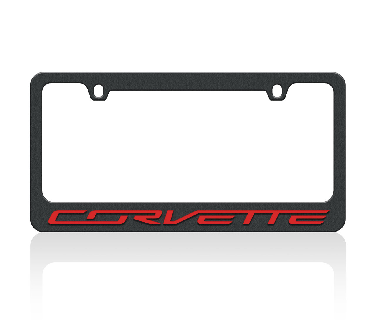 C7 Corvette Black License Plate Frame - Red Lettering
