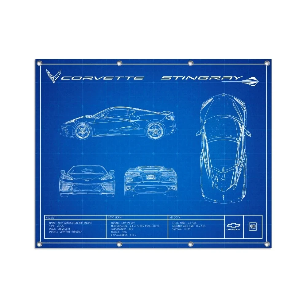 C8 Corvette Blueprint Garage Banner