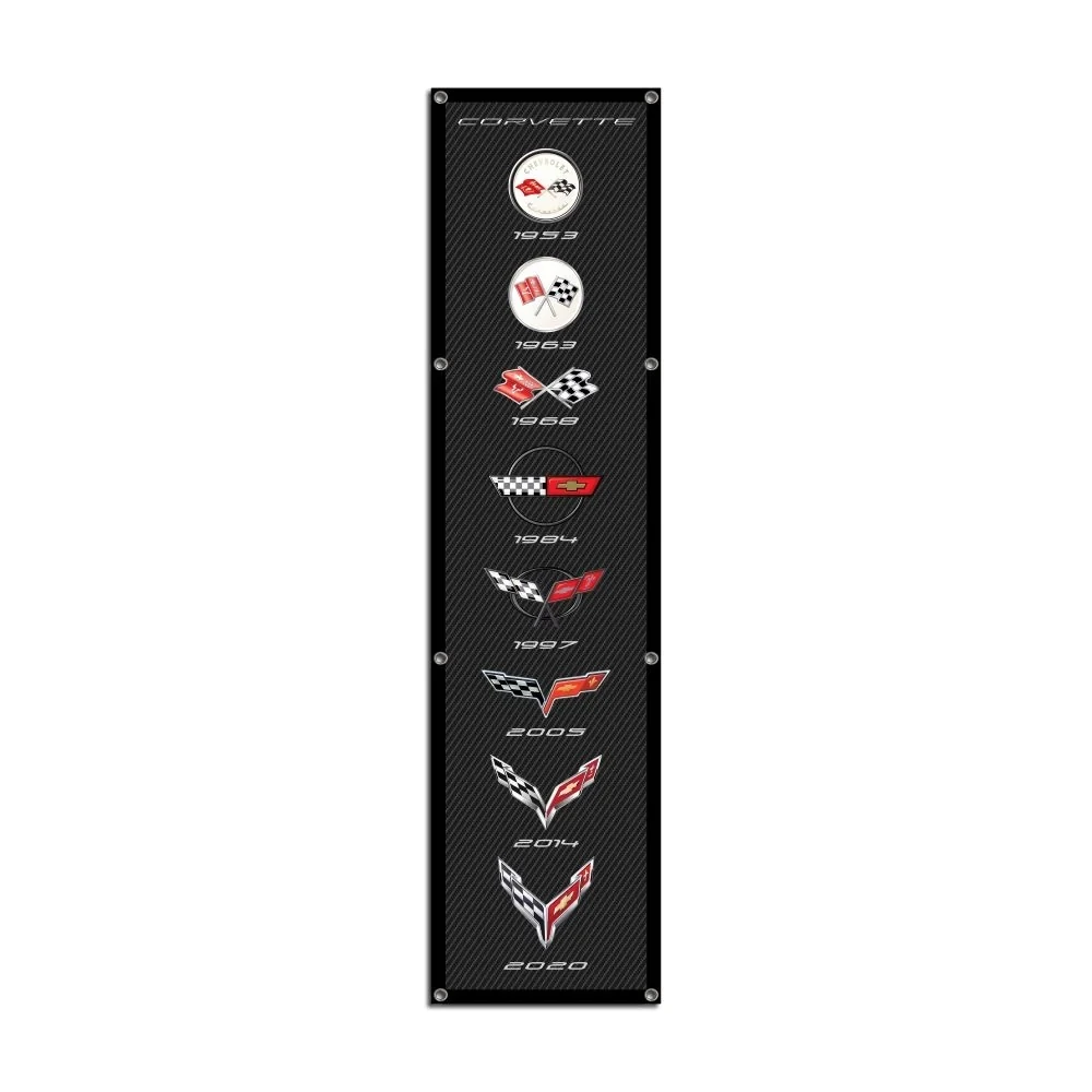 Corvette Generations Carbon Fiber Vertical Garage Banner